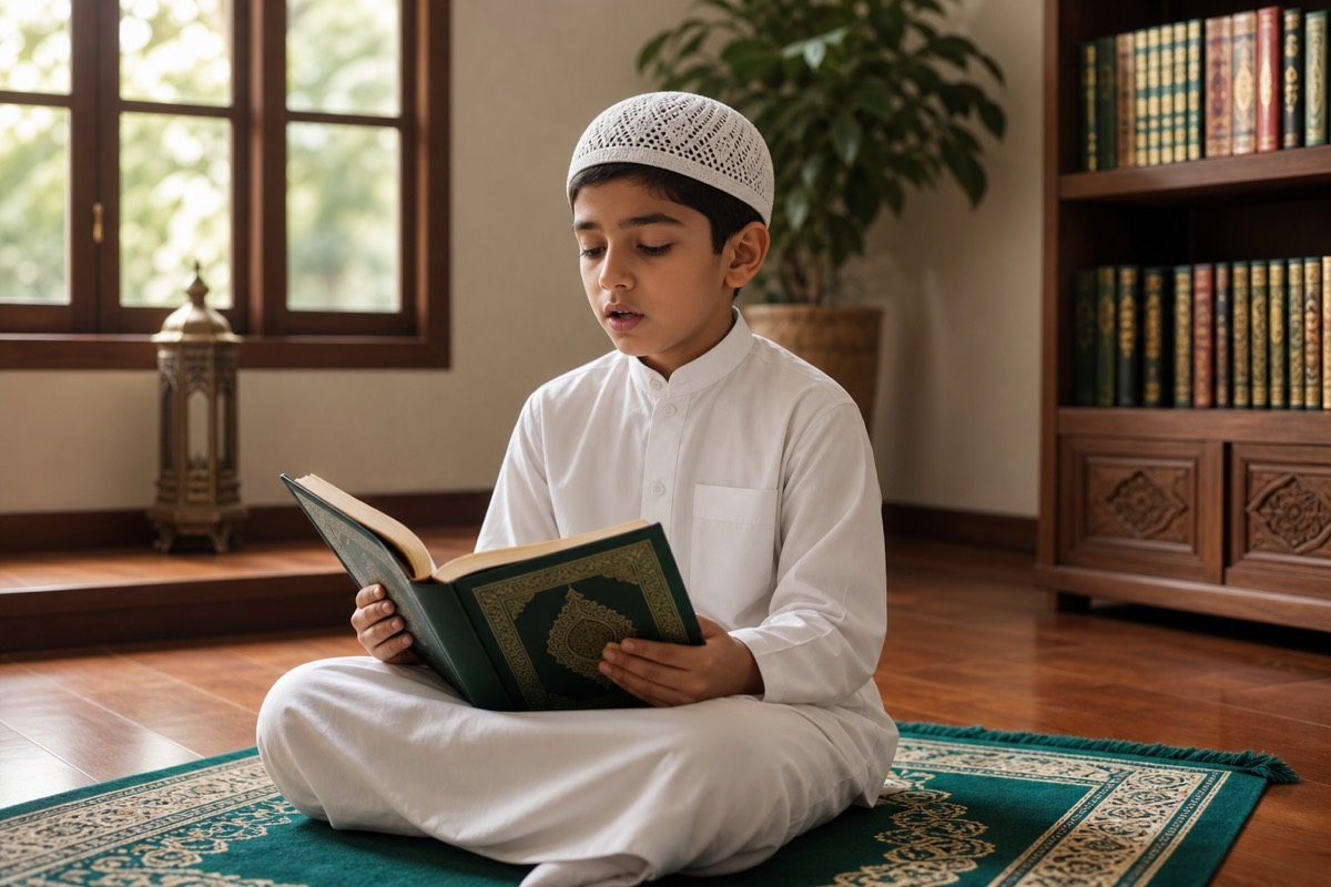 Child memorising Quran at home during online Hifz classes
